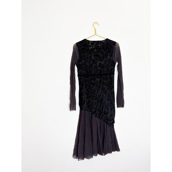 Fuzzi Black Brown Burnout Mesh Midi Dress Jean Paul Gaultier Y2K Whimsigoth - Picture 10 of 10